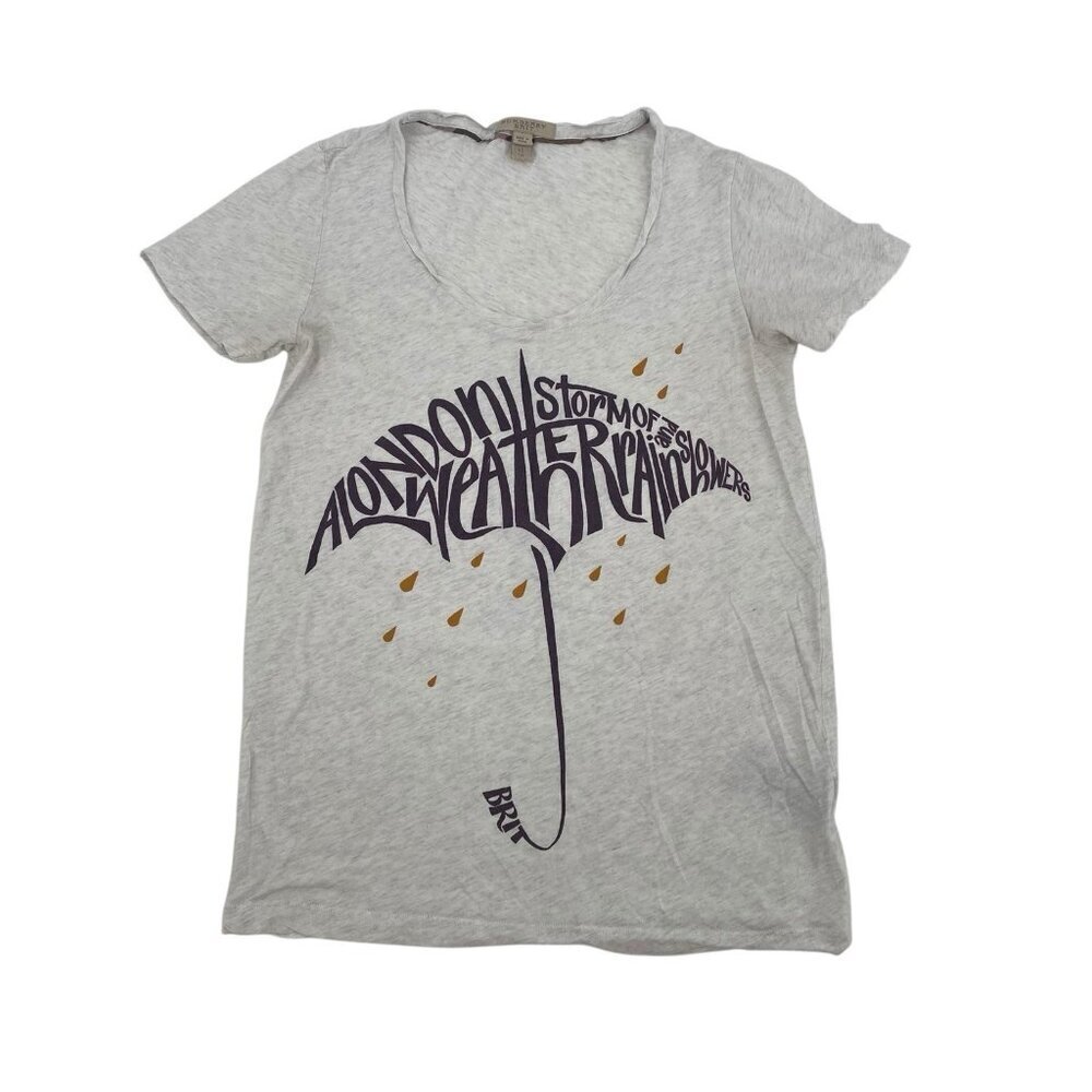 Burberry Brit Women Beetroot London Weather Umbrella Graphic Shirt Size XS Gray